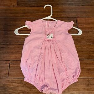 Pink Gingham Kids One Piece Ruffle Bubble with Smocked Hello Kitty design